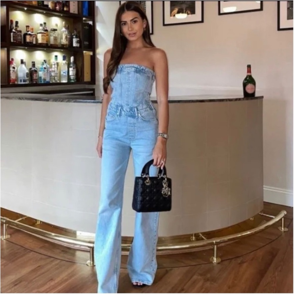 Zara NWT Viral Strapless Denim Jumpsuit